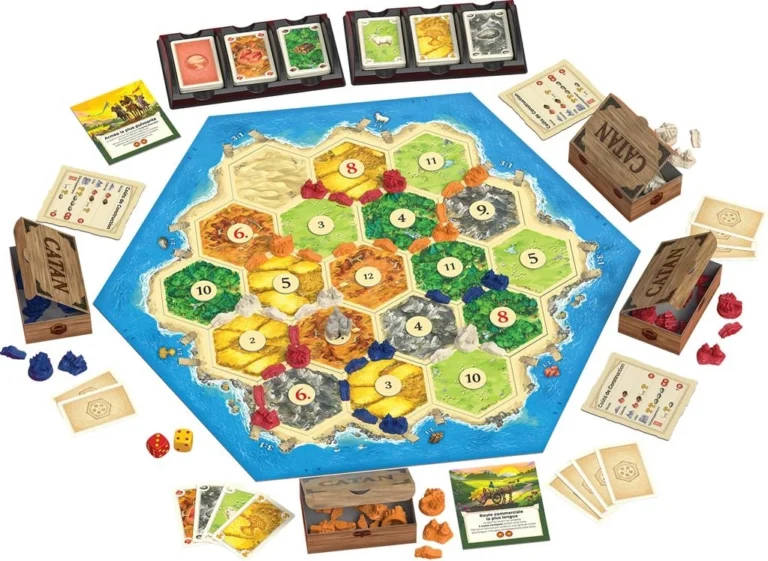 Catan jeu de plateau hexagonal avec ressources et dés