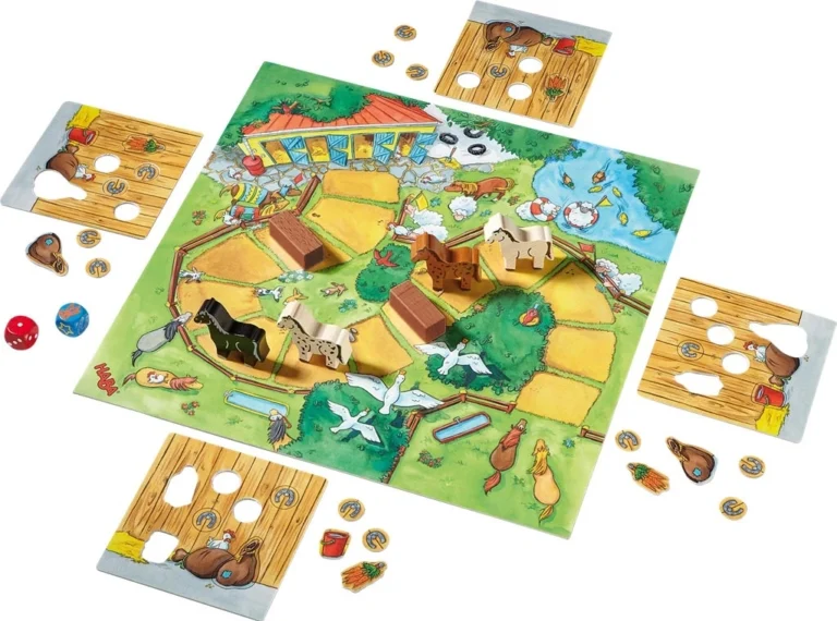 Jeu de société agricole avec plateau ferme et pièces animaux