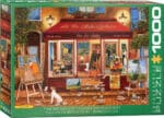 Galerie d'art fine avec vitrines, tableaux et animaux