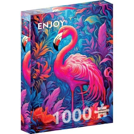 Puzzle 1000 pièces flamants roses colorés formes uniques