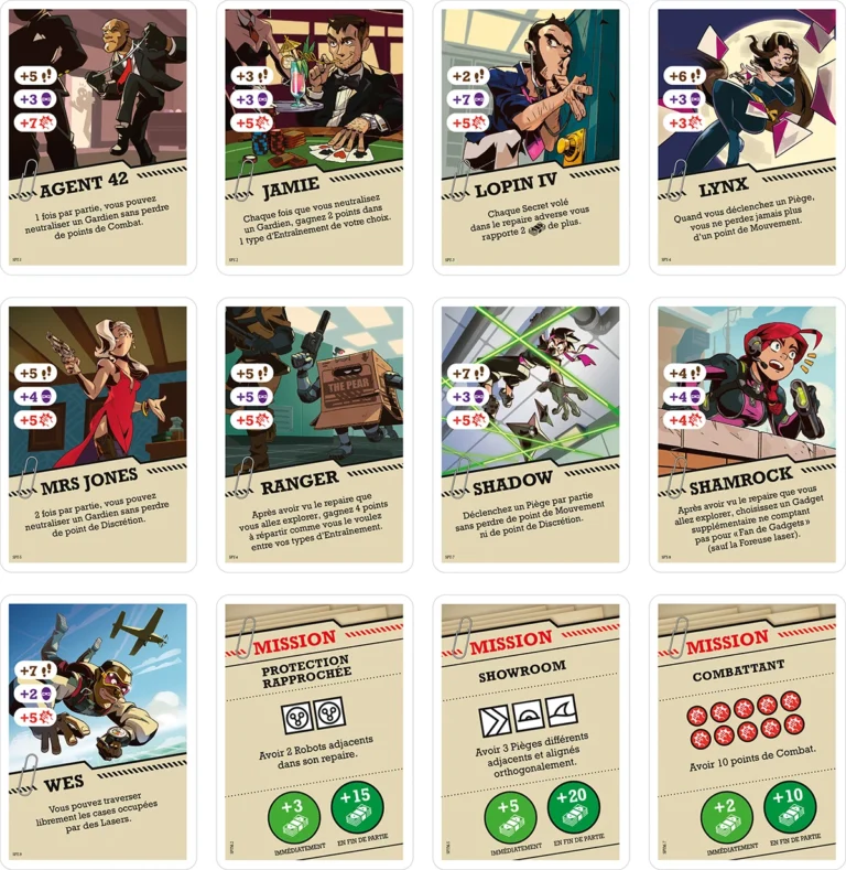 Cartes illustrées de jeu de société espionnage