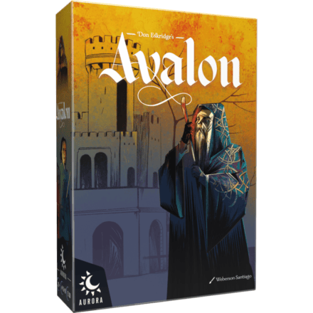 Boîte du jeu de société Avalon, illustrée d’un mage