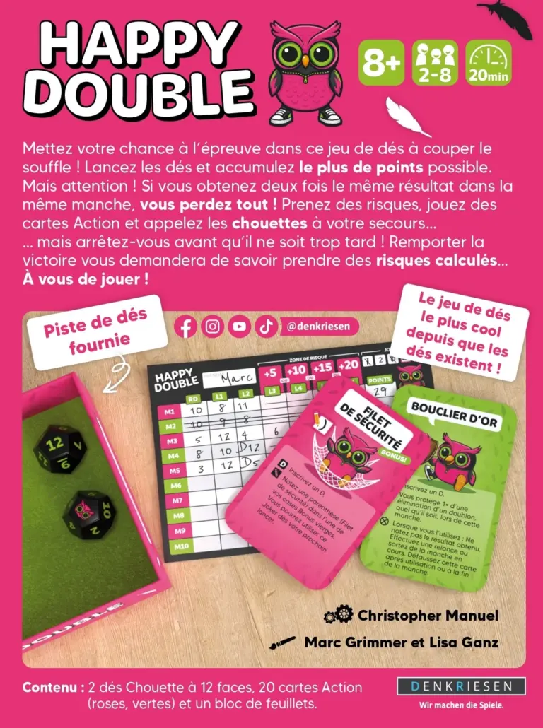 Boîte du jeu de dés Happy Double avec cartes