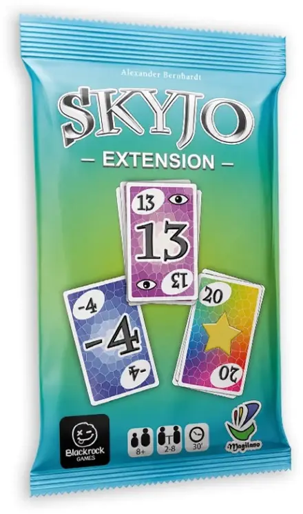 Boîte de l’extension Skyjo avec cartes colorées
