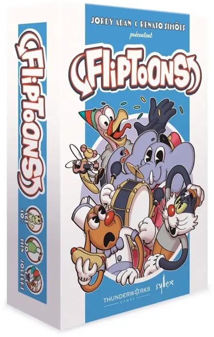Boîte du jeu de société Fliptoons illustrée de personnages cartoon